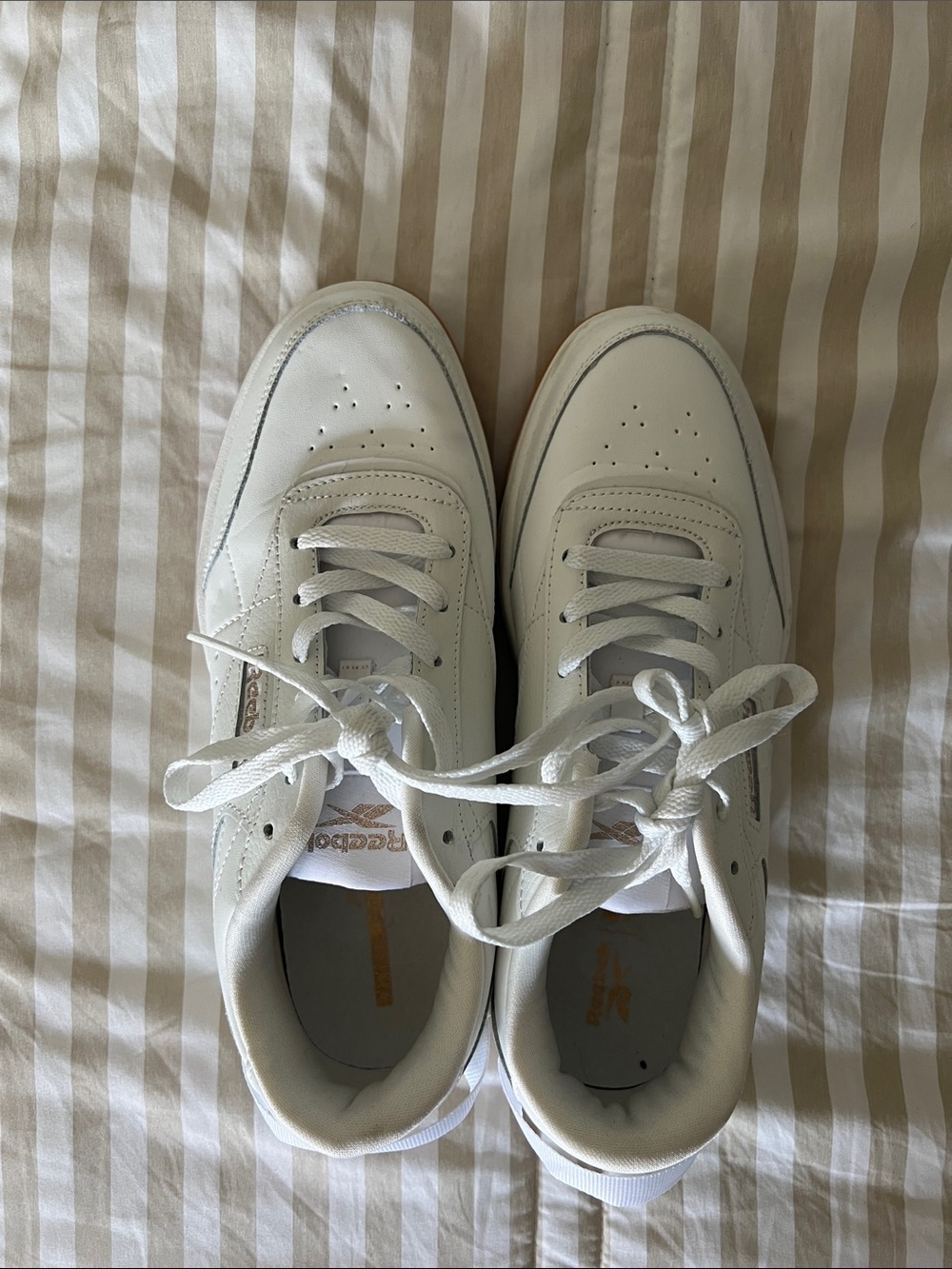 Reebok White Low-Top Leather Sneakers with Gum Sole - Picture 2 of 3